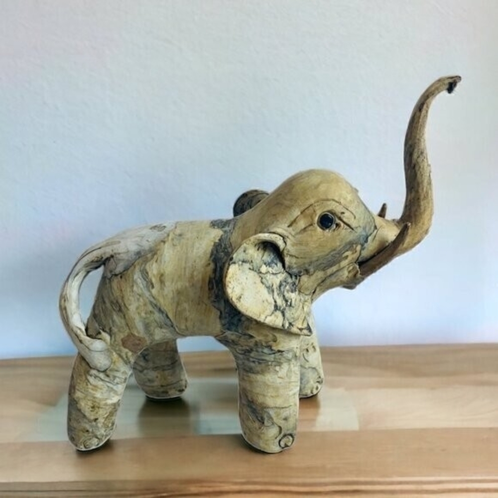 Vintage Crushed Oyster Shell Elephant Figurine Handmade Folk Art 9.5" VG